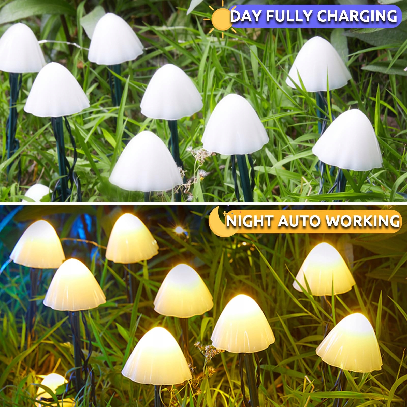 DEKOFUN Solarna Girlanda LED Grzyby Oświetlenie Ogrodowe Na Zewnątrz — miniatura 4
