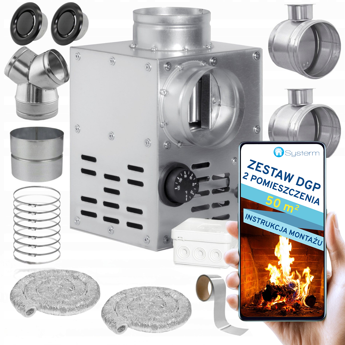 Krbová Turbína Krbový ventilátor Set Dgp 2 místnosti 50 m2