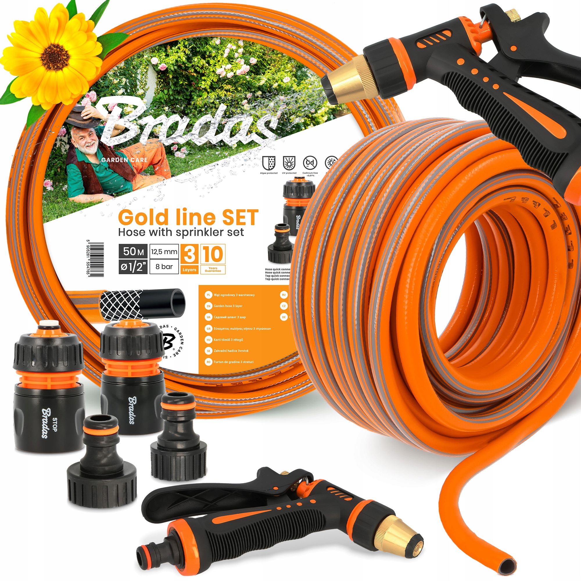 Záhradná Hadica 1/2 Vody Navíjacia 50 m Elastický Šlauf Zalievanie 3-VRSTVOVÝ Yo