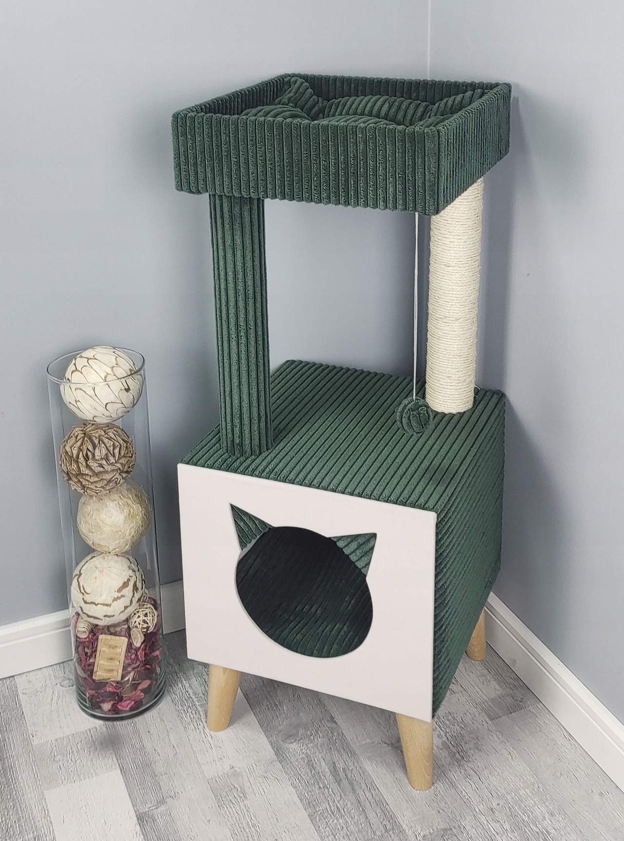 Levně Škrabadlo Velké XXL Pro Kočky Pelíšek Domeček Sisal Zeleň Láhev Velur