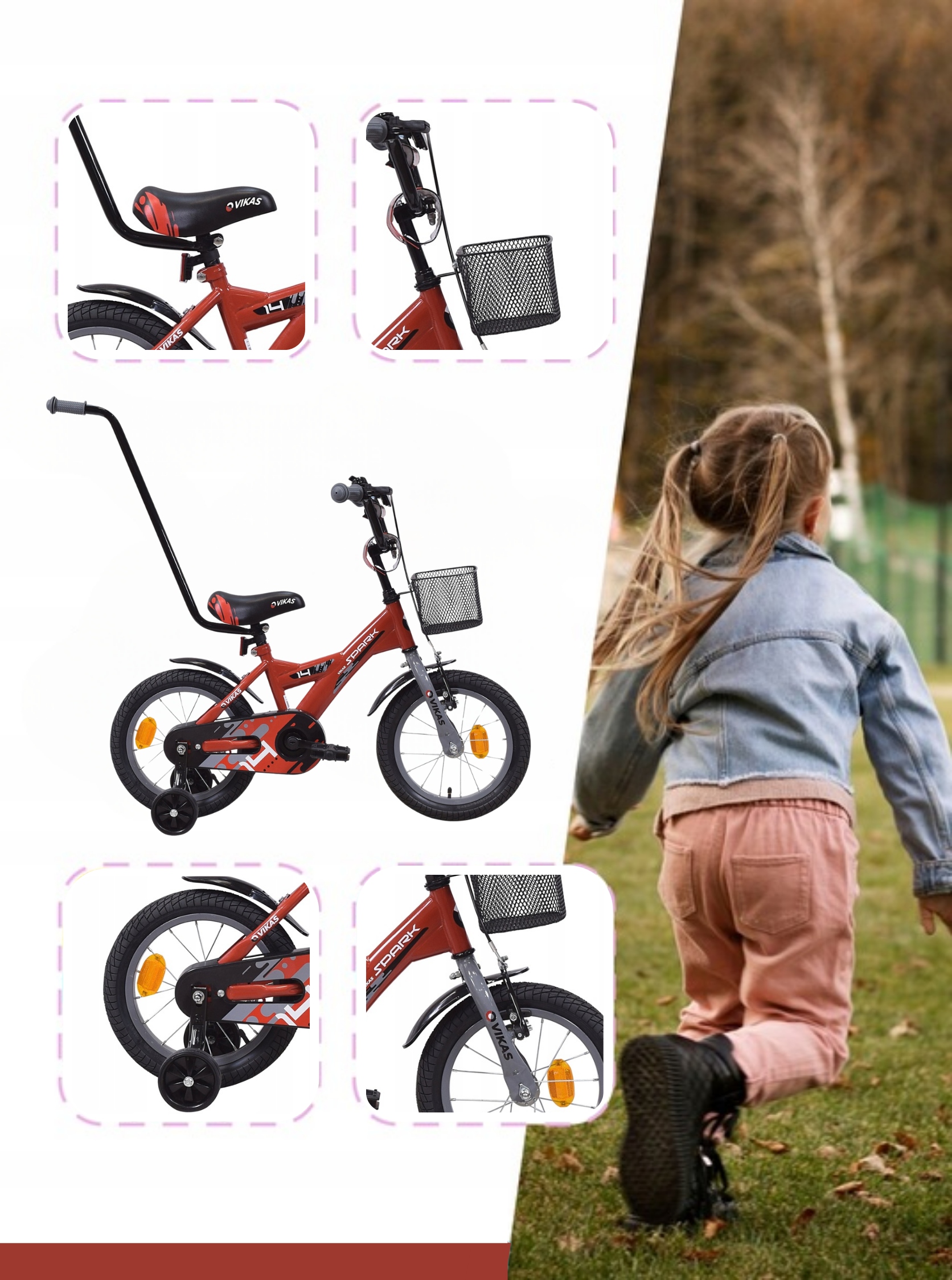 ROWER DZIECIĘCY ROWEREK 14 cali KOSZYK + PROWADNIK GRATIS Marka VIKAS