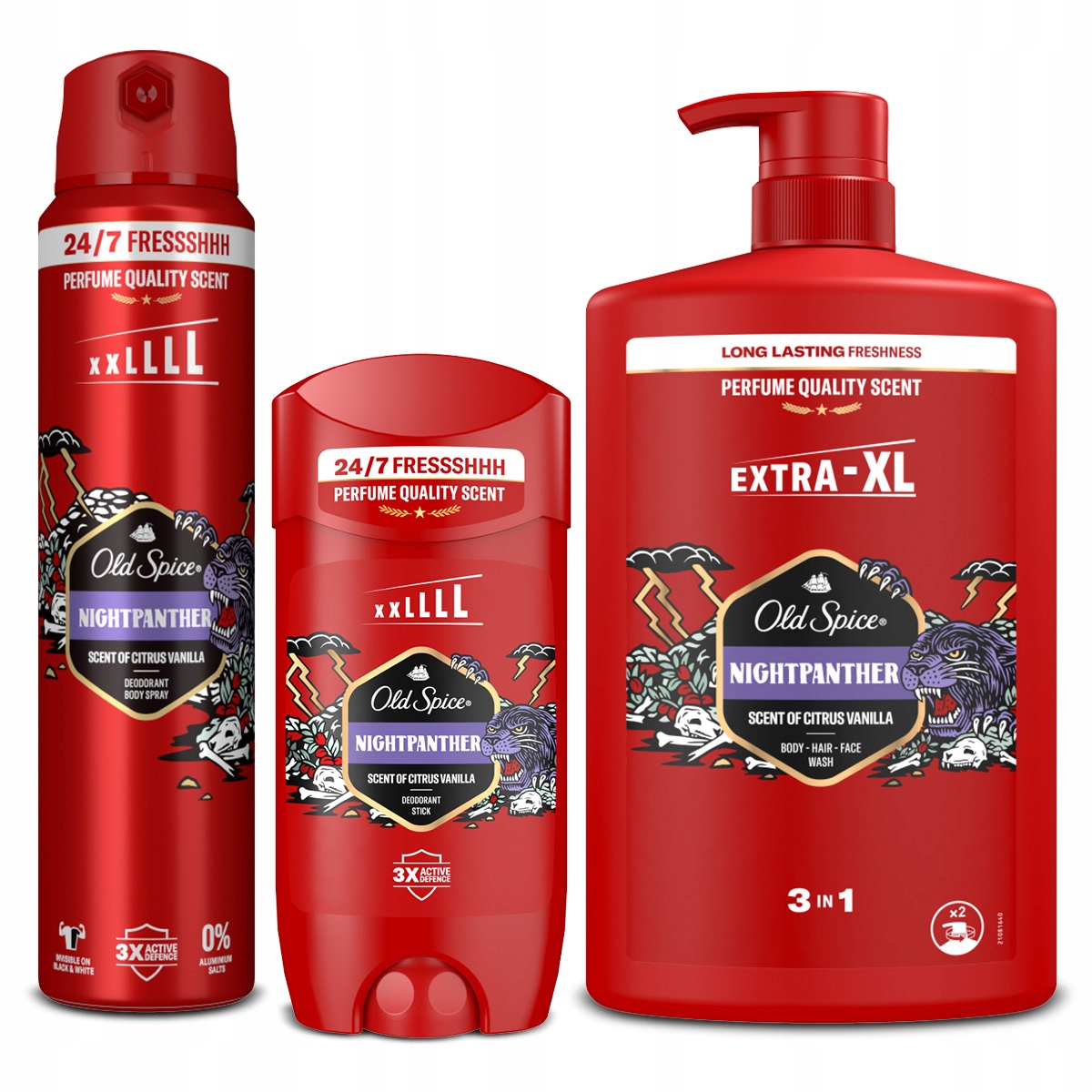 Zestaw Old Spice Night Panther XXL Sztyft 85ml, Spray 250ml, Żel 3w1 1000ml