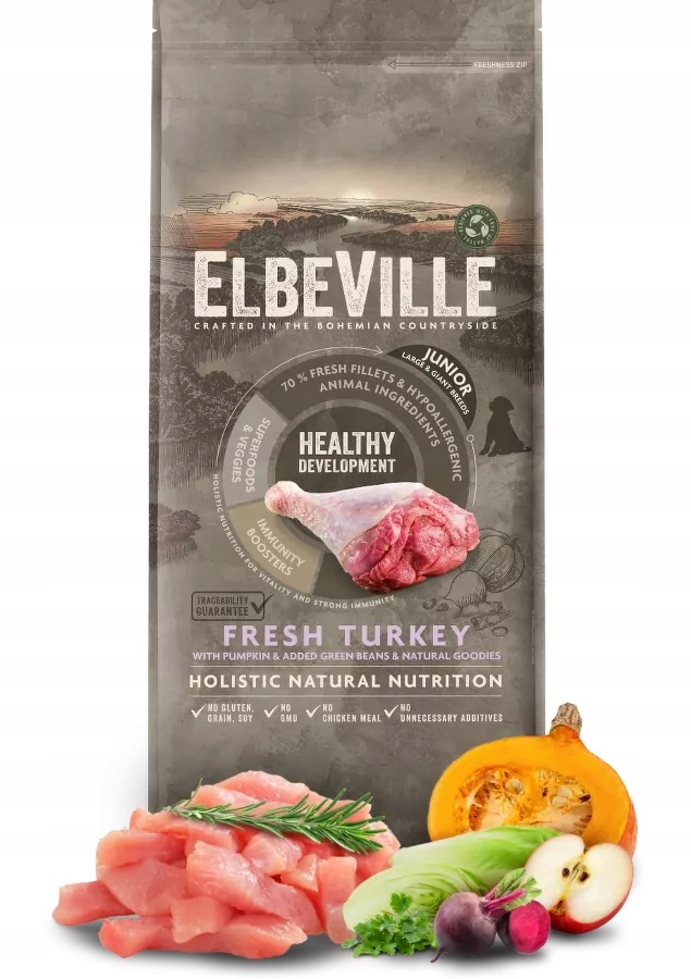 ElbeVille 11,4kg Junior karma dla szczeniąt ras dużych Indyk