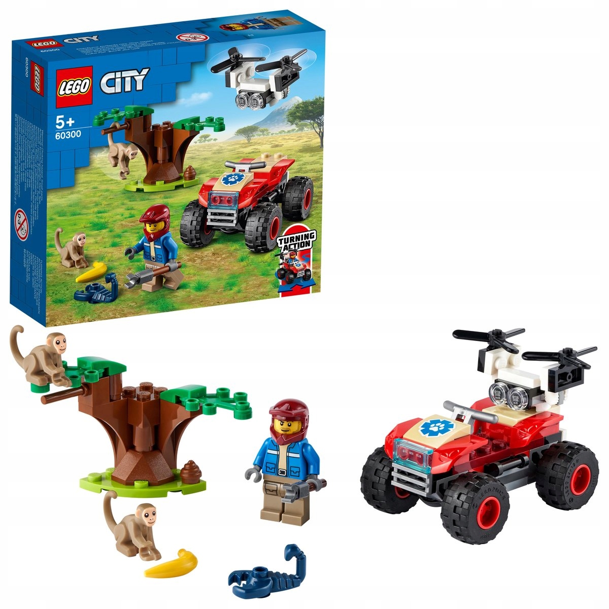 LEGO CITY 60300 QUAD I DRON RATOWNIKÓW DZIKICH ZWIERZĄT FIGURKA MAŁPA