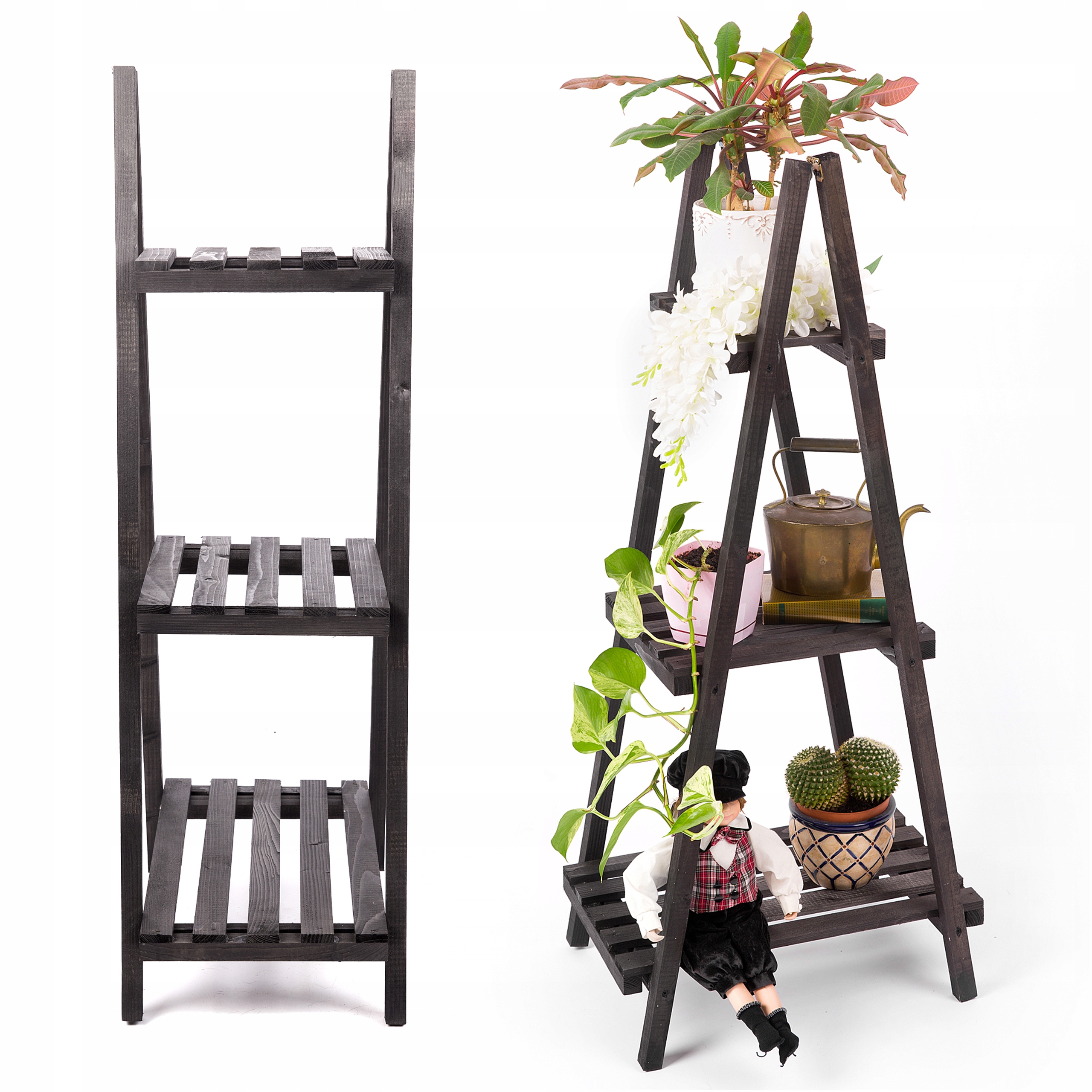 Květináč Dřevěný žebřík Stojan na květiny Zahradní Bylinkový Záhon Stojící terasa