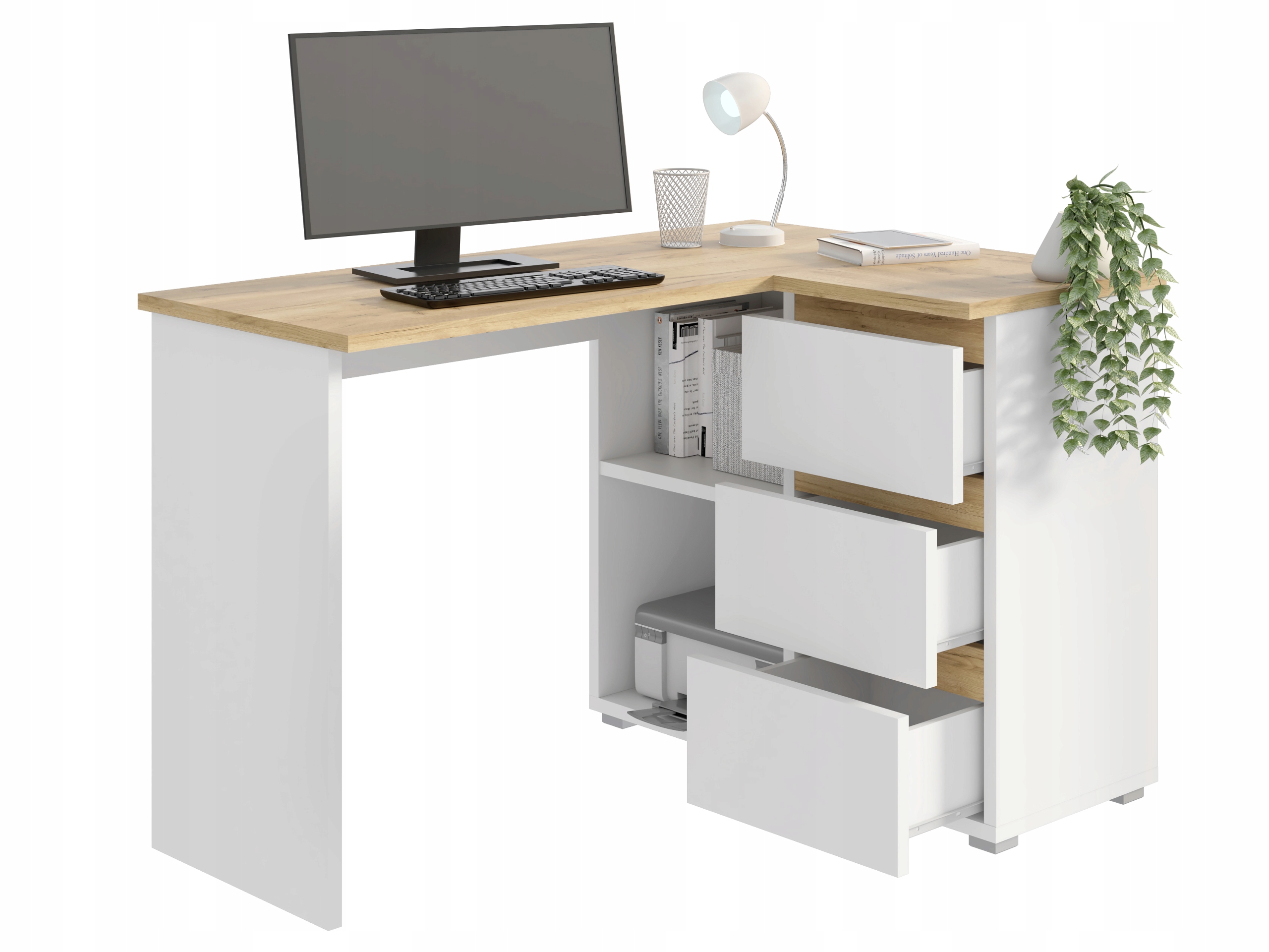 POJEMNE BIURKO NAROŻNE KOMPUTEROWE NORGE Materiał korpusu płyta laminowana