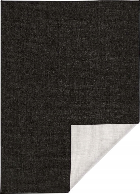 Koberec na terasu 160x230, černo krémový, oboustranný, plochý, tkaný provázek