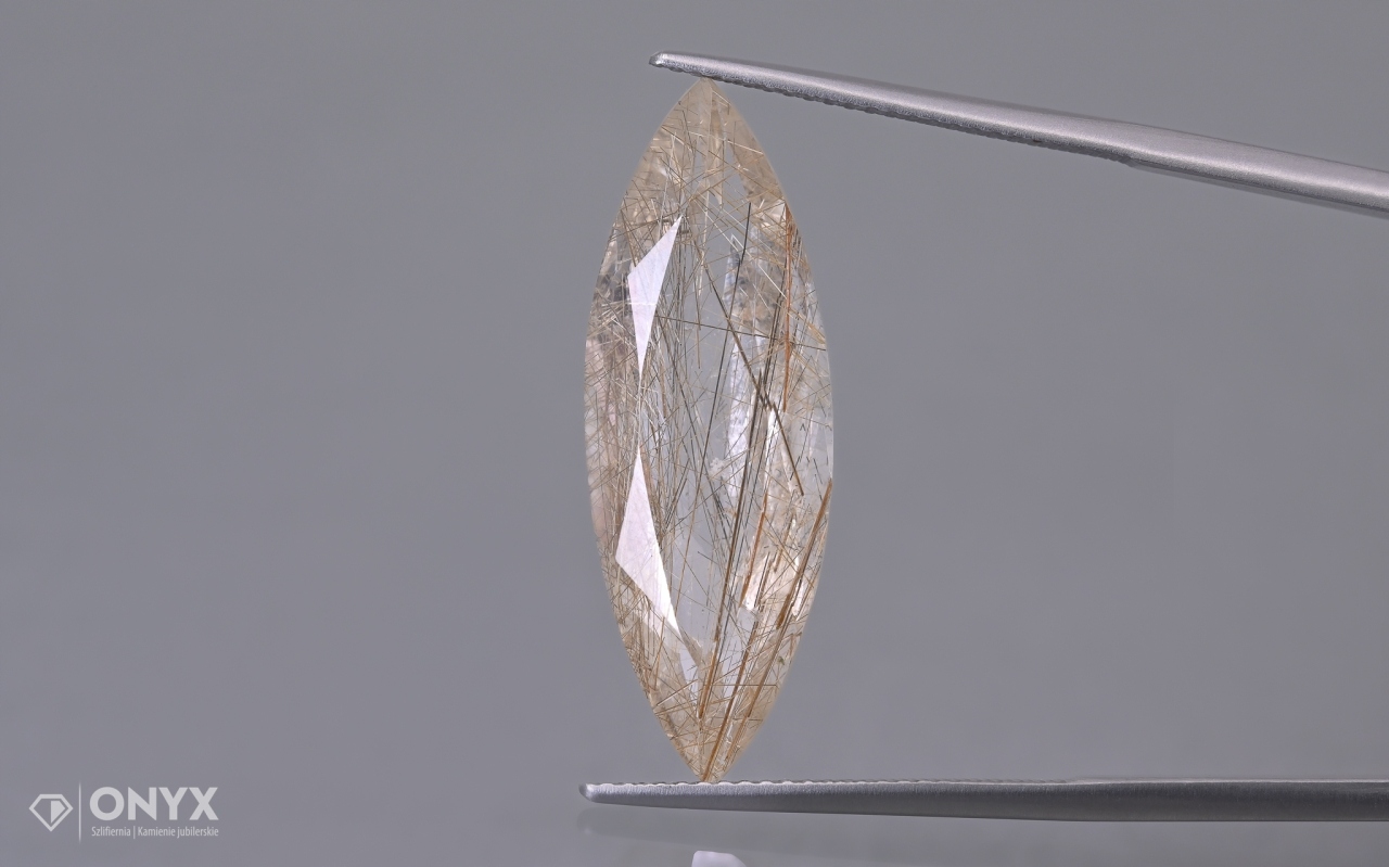 Křemen s rutilem fasetovaný markýza 29x10 mm