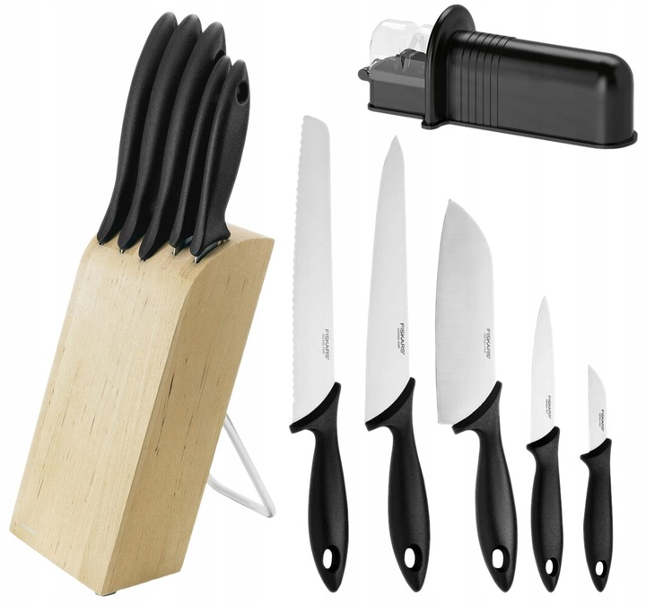 

Fiskars Zestaw 5 Noży Noże W Bloku Ostrzałka