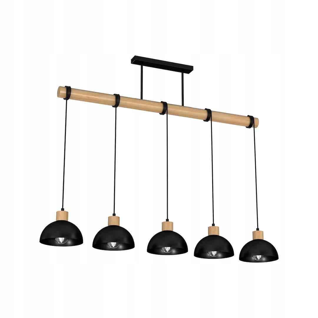 Závesná lampa Erik Black/Wood 5xE27