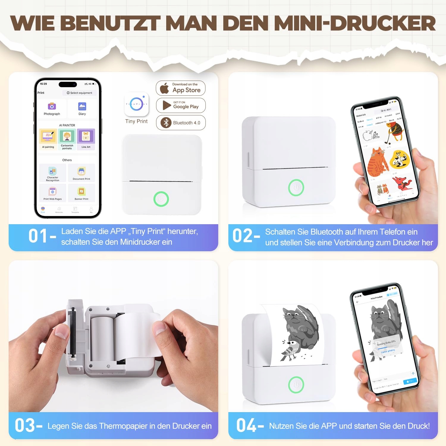 PRAOAHEI Mini Drukarka Termiczna Bluetooth Do Zdjęć i Notatek — miniatura 4