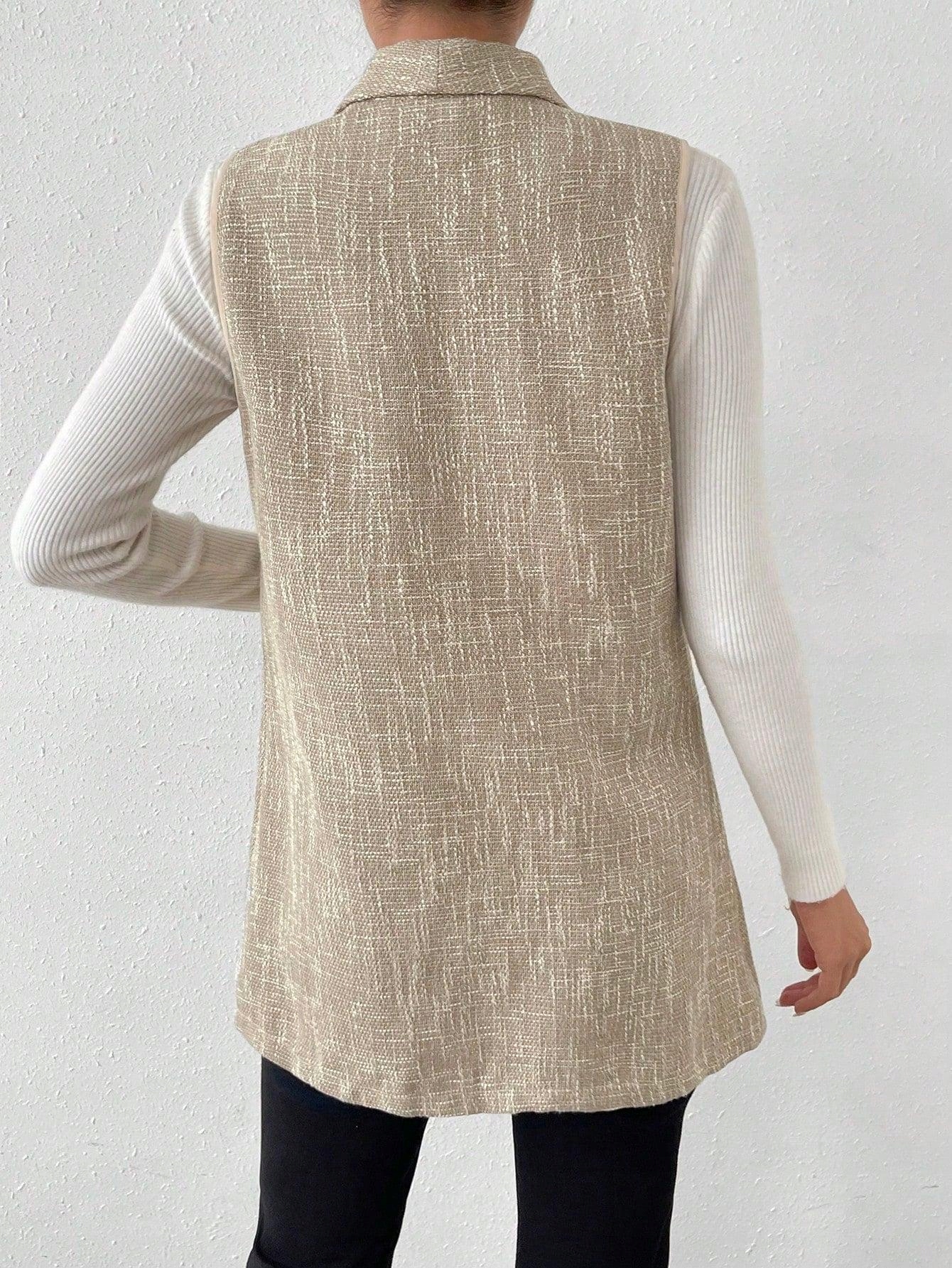 BEŻOWA DŁUGA KAMIZELKA NA GUZIKI DEKOLT V ELEGANCKA SHEIN 38 Marka Shein