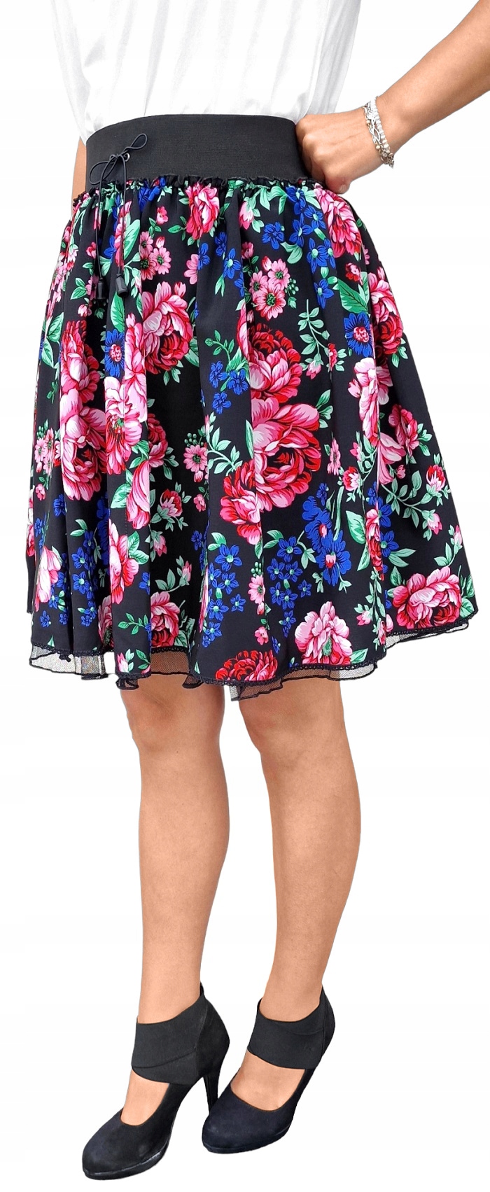 Krátká Sukně černá s květy, styl FolkStyle *XS-34