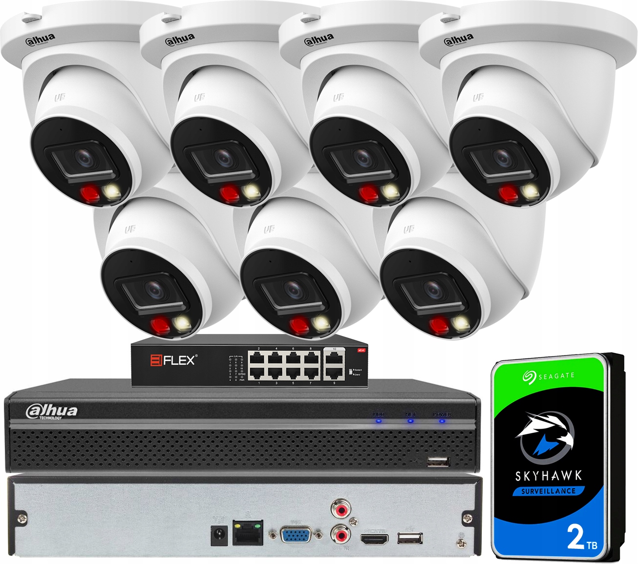 Sada na monitorovanie Ip PoE 4MPx K 7 Kamer Dahua WizSense Analytika Ai