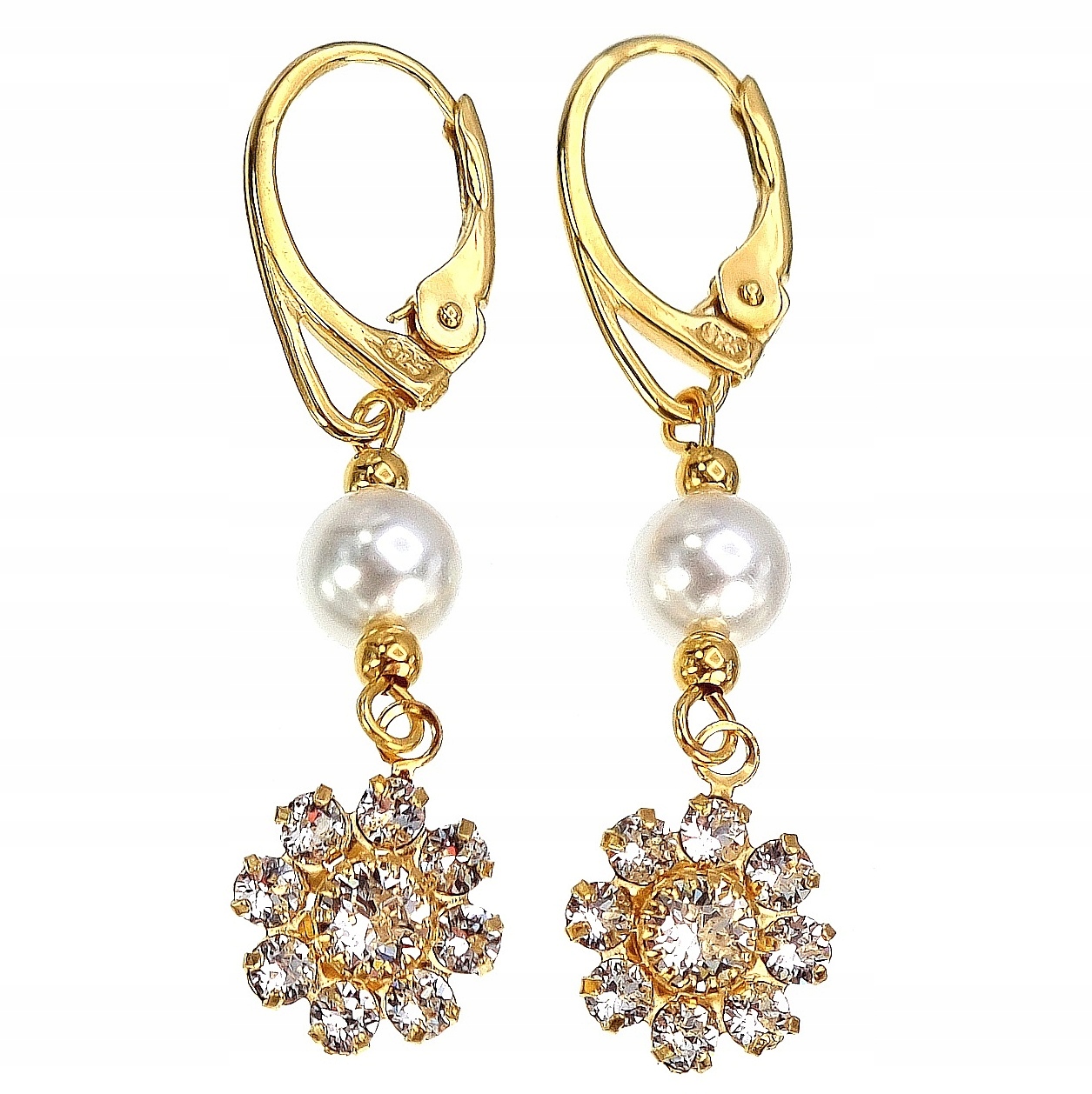 Krystaly Perly Náušnice Crystal Feel Pearl Gold Zlaté Stříbro