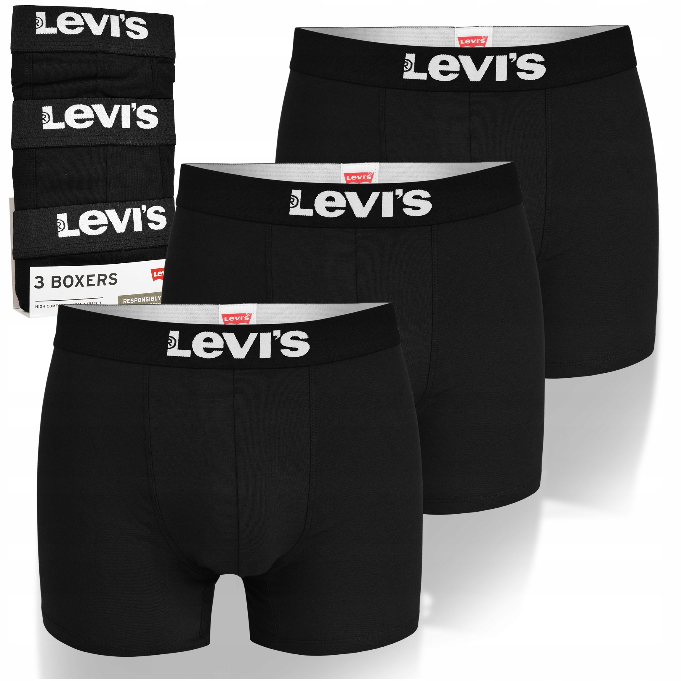 Levi's Bokserki Męskie Majtki Czarny Logo Bawełna Komplet 3 Pak Rozmiar XL