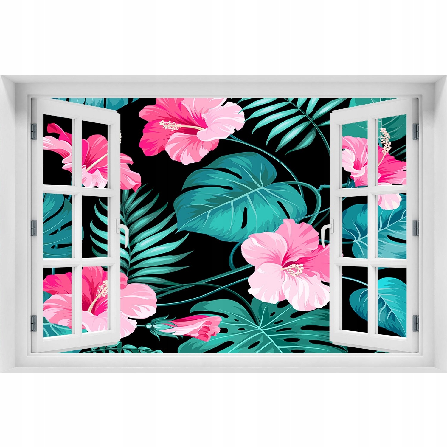 

Naklejka ścienna 3D Okno Tropikalne kwiaty
