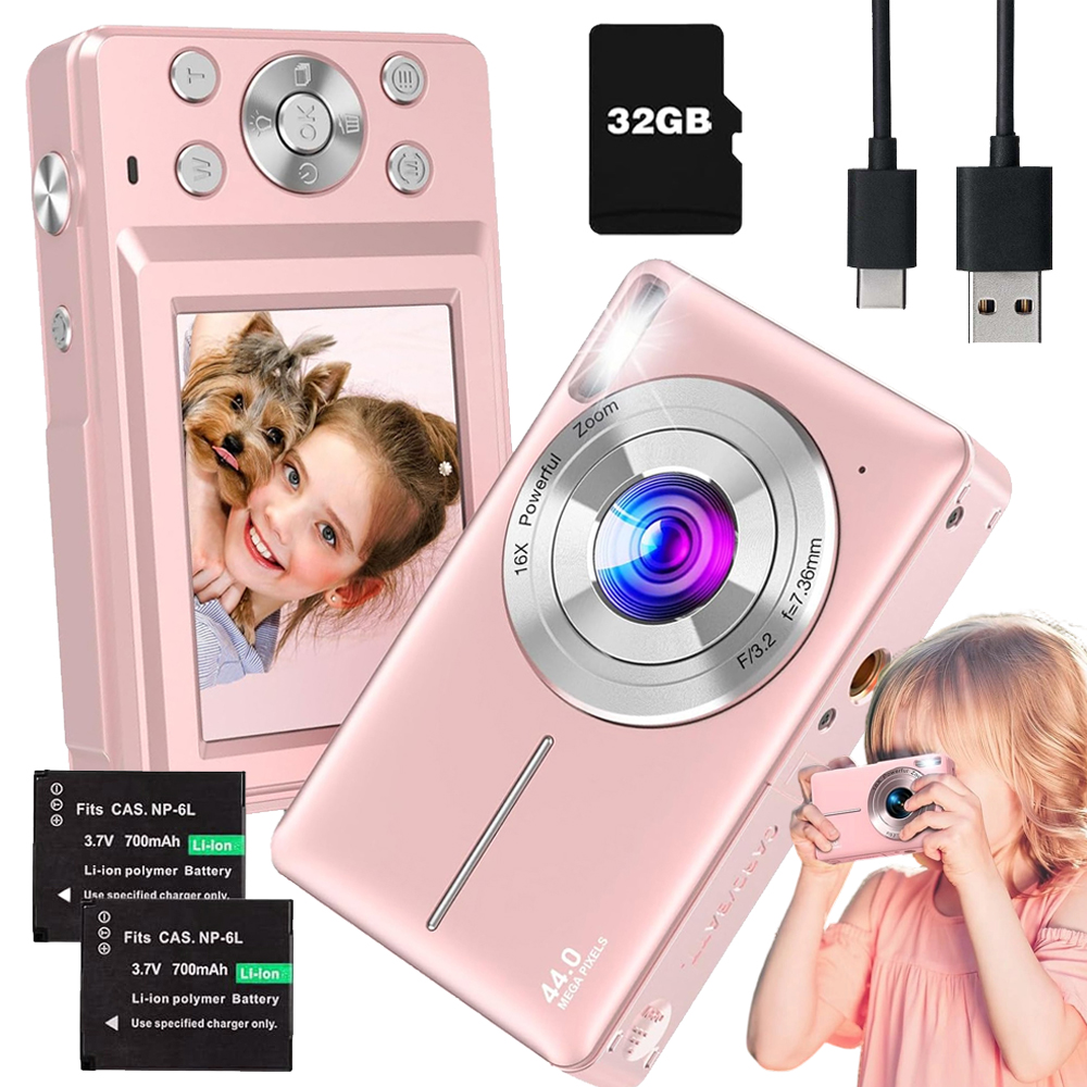 Aparat Cyfrowy 1080P 44MP Zoom 16X Stabilizacja Obrazu Tryb Selfie Kamera