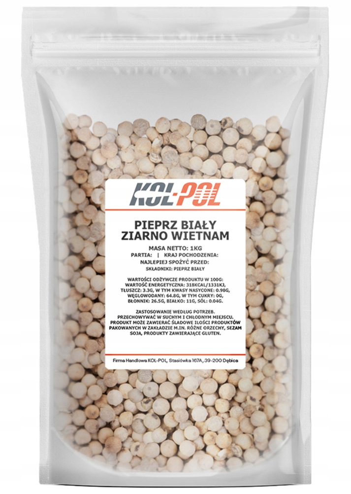 Levně Pepř bílý zrno 1 kg Aromatická vysoká kvalita Kol-Pol