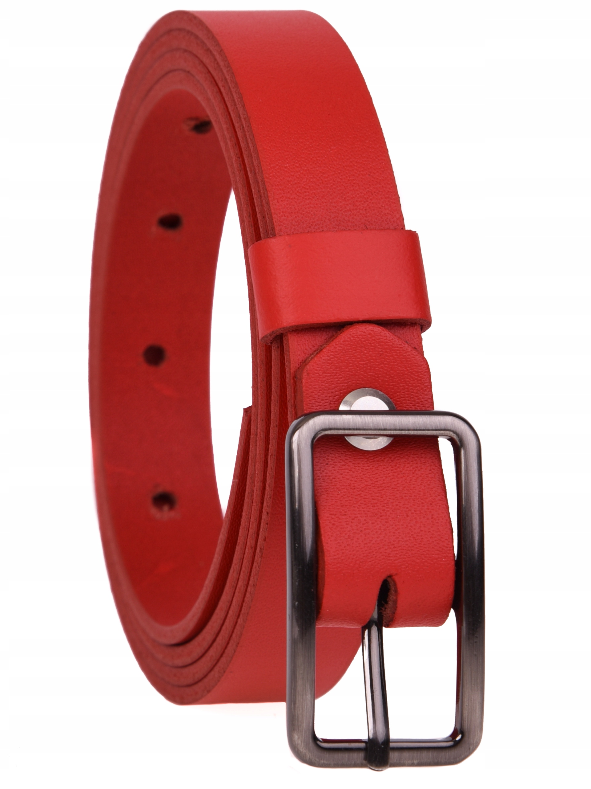 Wąski SKÓRZANY Pasek damski 2 CZERWONY do sukienki Marka Marconi