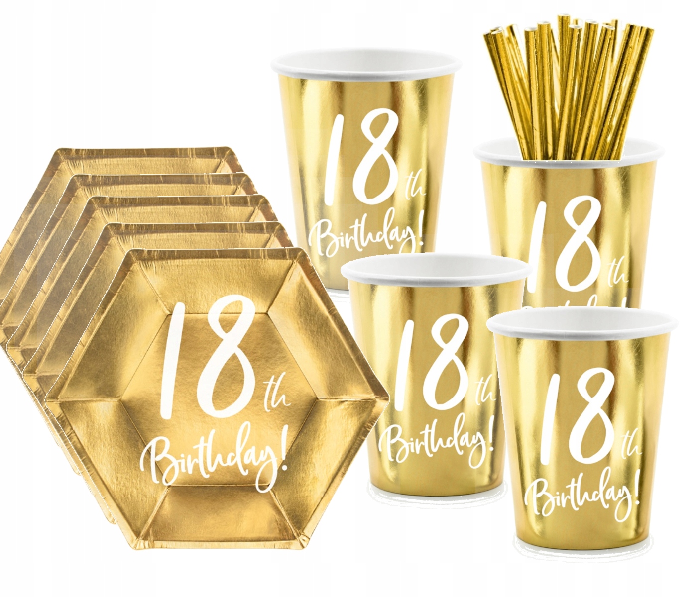 Kubeczki Talerzyki Słomki Zestaw Złote Urodziny 18