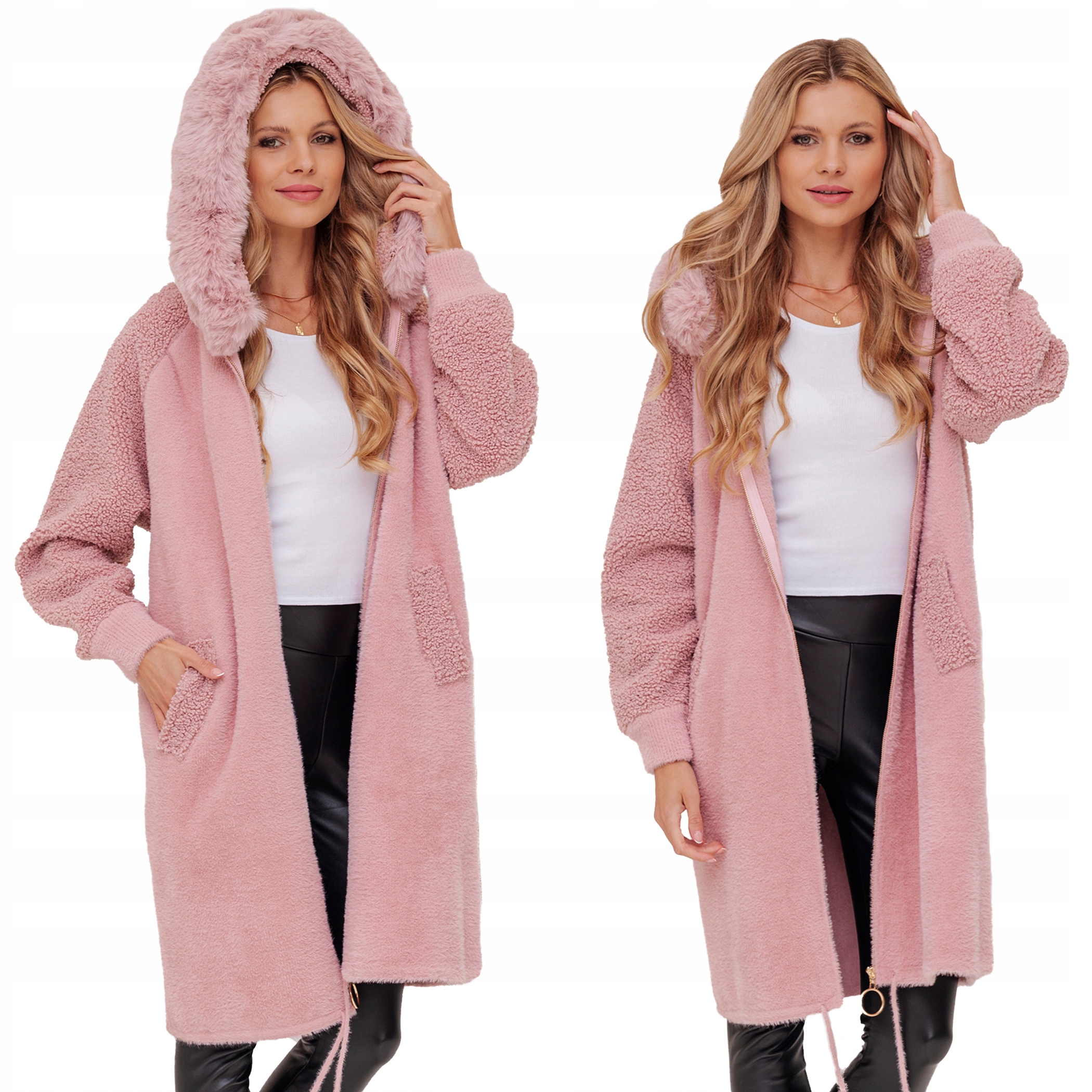 Dlouhá Teplá Alpaka S Beránkem, Kabát S Teplou Vlnou S Kapucí P. Růžová