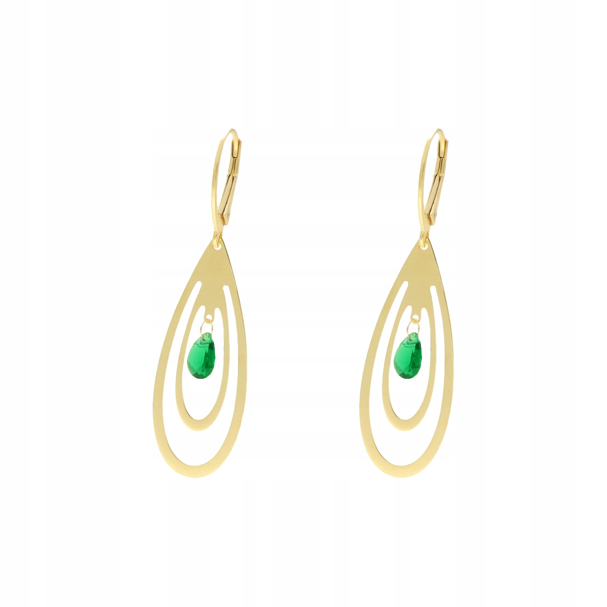 Stříbrné náušnice se zeleným zirkonem a pozlacenými slzami