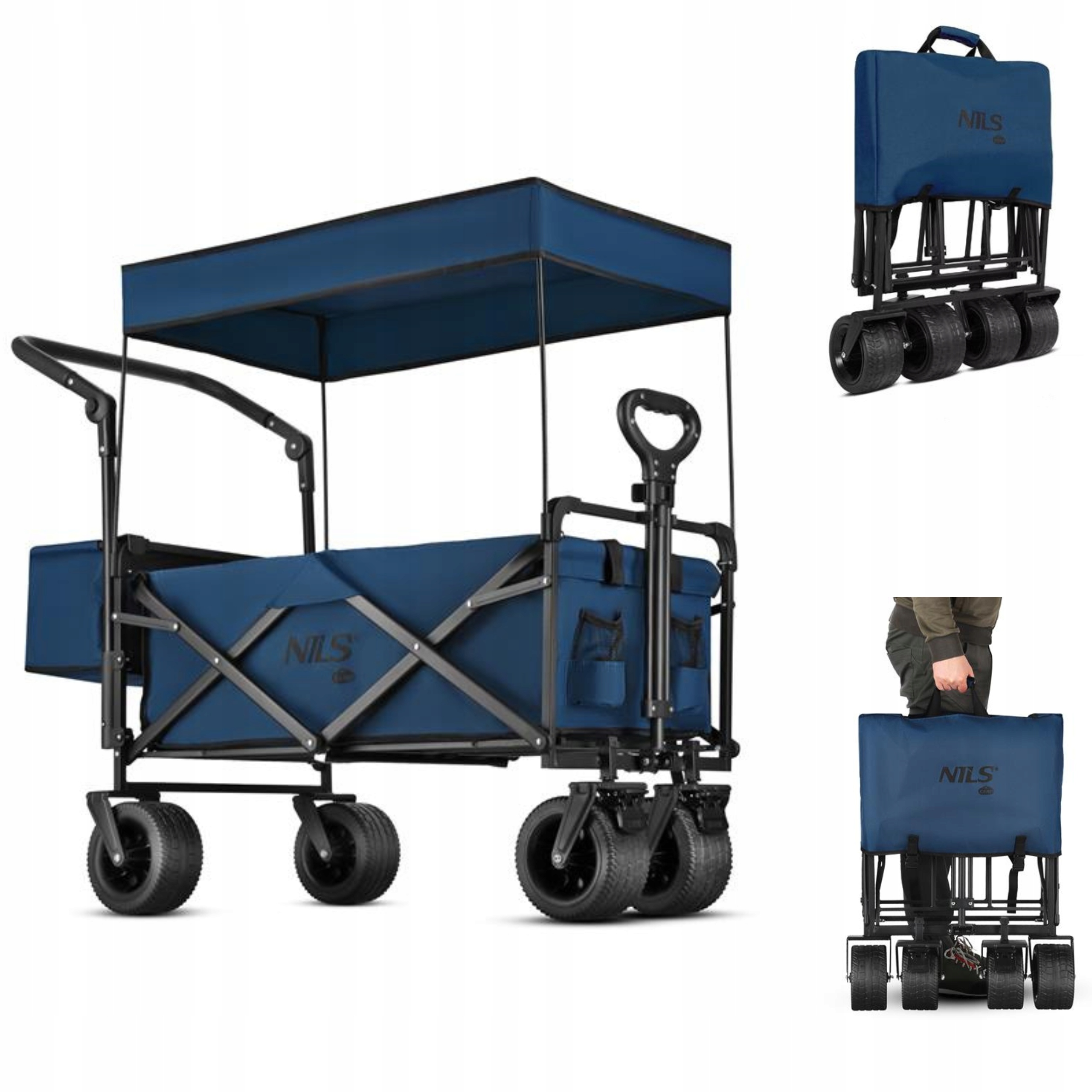 Wózek składany plażowy turystyczny duży transportowy 120L niebieski Nils