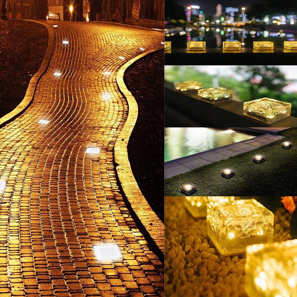 MEDOYOH Zestaw 4 Lampy Solarne LED Szklane Kostki Ogrodowe Wodoodporne — miniatura 7
