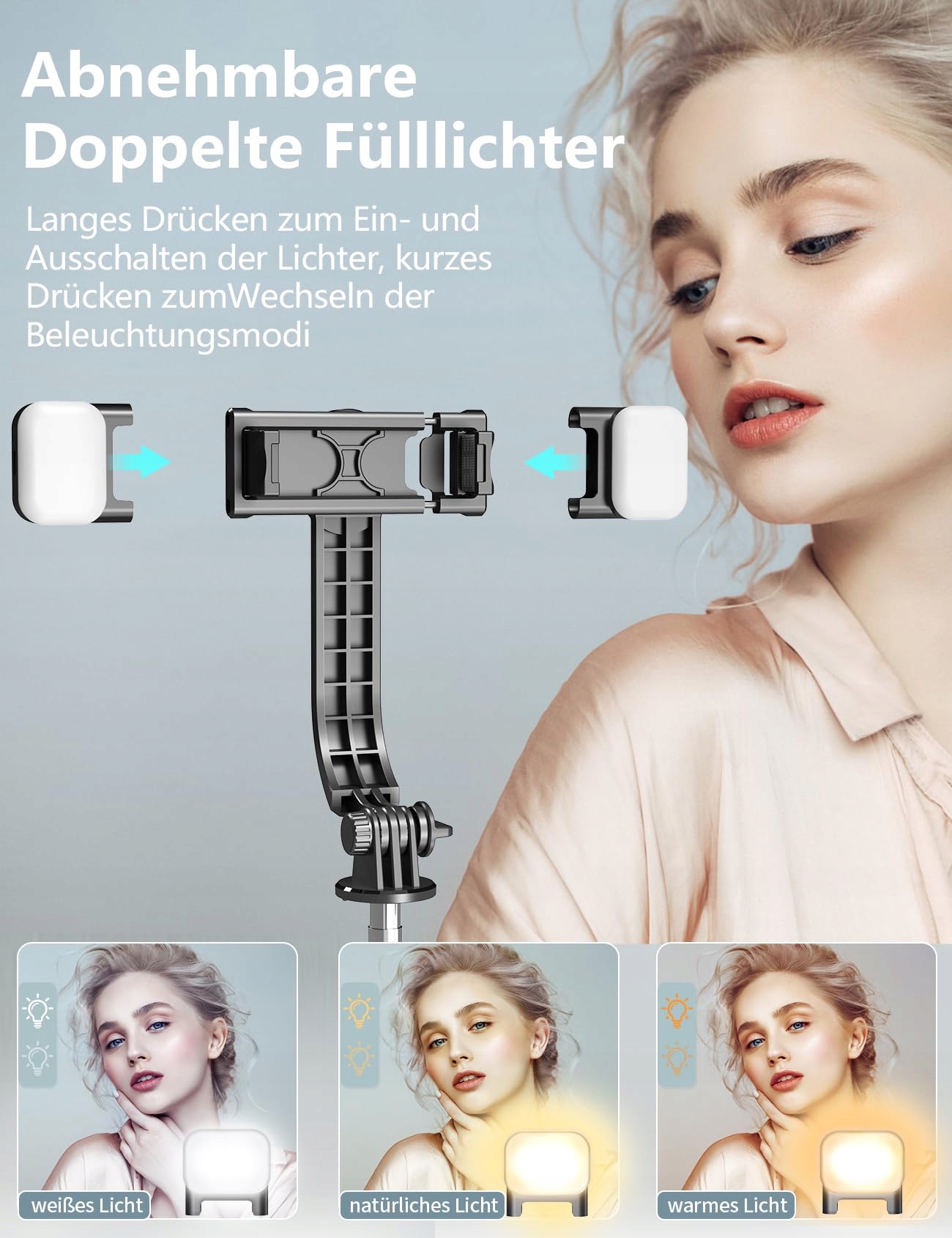 SELFIE STICK Stativ Z Lampą 114cm Do iPhone Samsung Android — miniatura 2