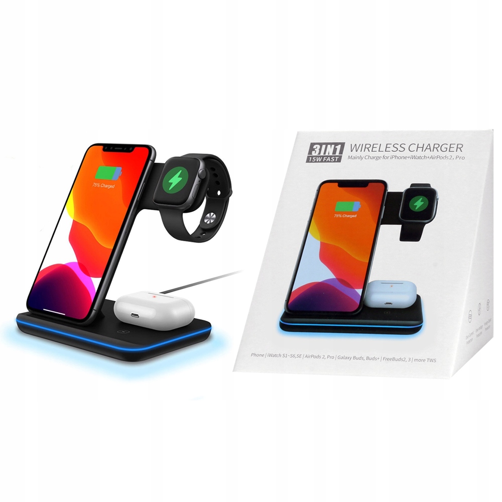 

Ładowarka Qi 3w1 15W do Apple Watch iPhone Airpods