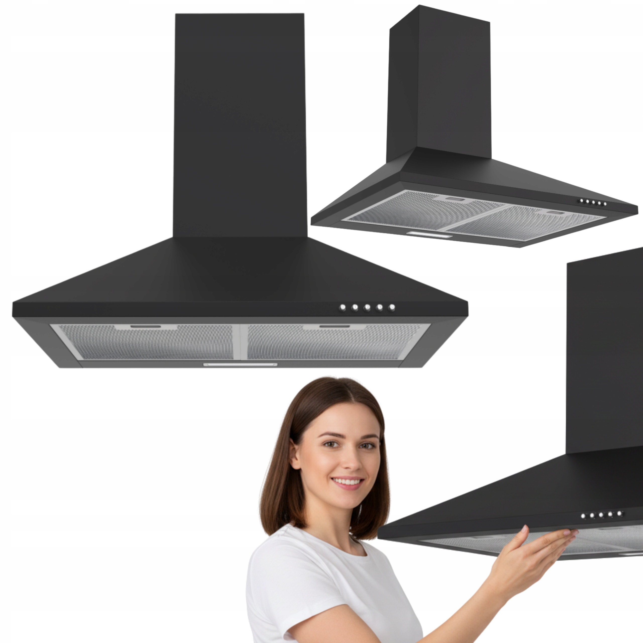 Czarny okap kominowy do kuchni 60 cm Pochłaniacz wyciąg kuchenny Orkan 60cm