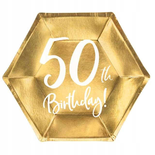 Talerzyki 50th Birthday, ZŁOTY 50 URODZINY 6 szt