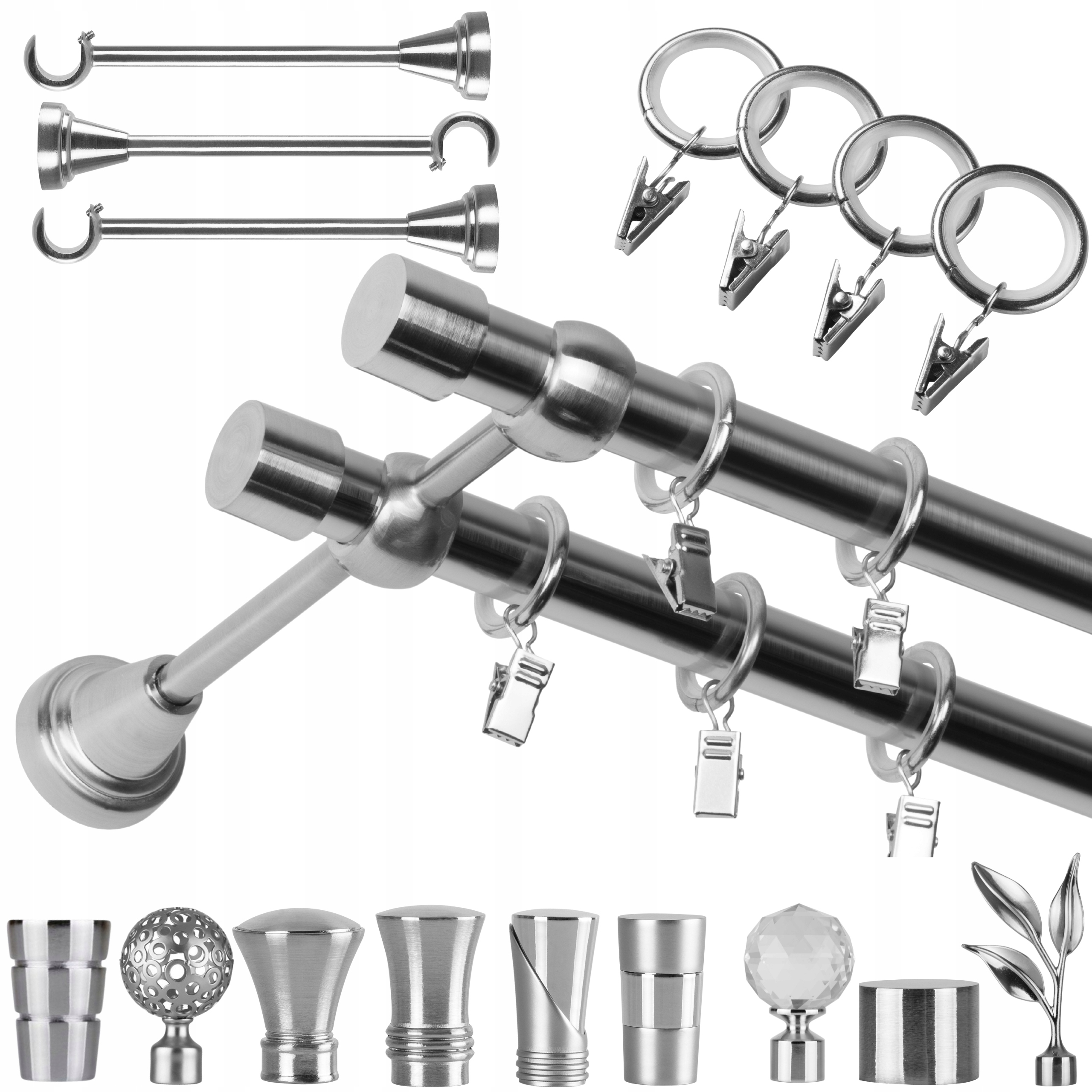 Garnýž Dvojitá Kovový 340 CM 19 MM S Žabkami A Různé Barvy Zakončení