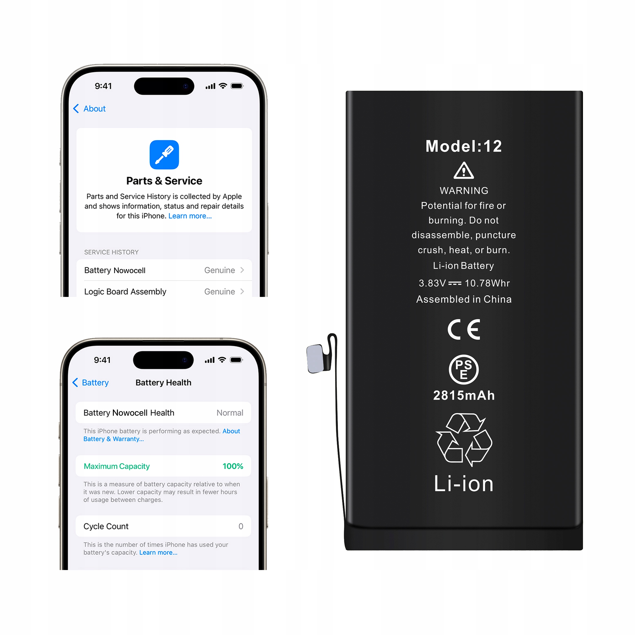 Bateria iPhone 12/12 Pro Bez Komunikatu 2815 mAh Oem Jakość Kondycja 100%