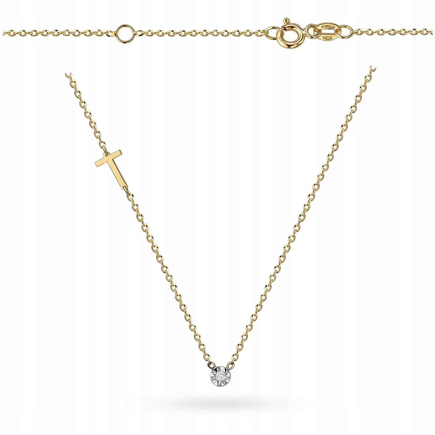 Złoty Naszyjnik z literką T i brylantem 0.02ct 38cm złoto pr. 585