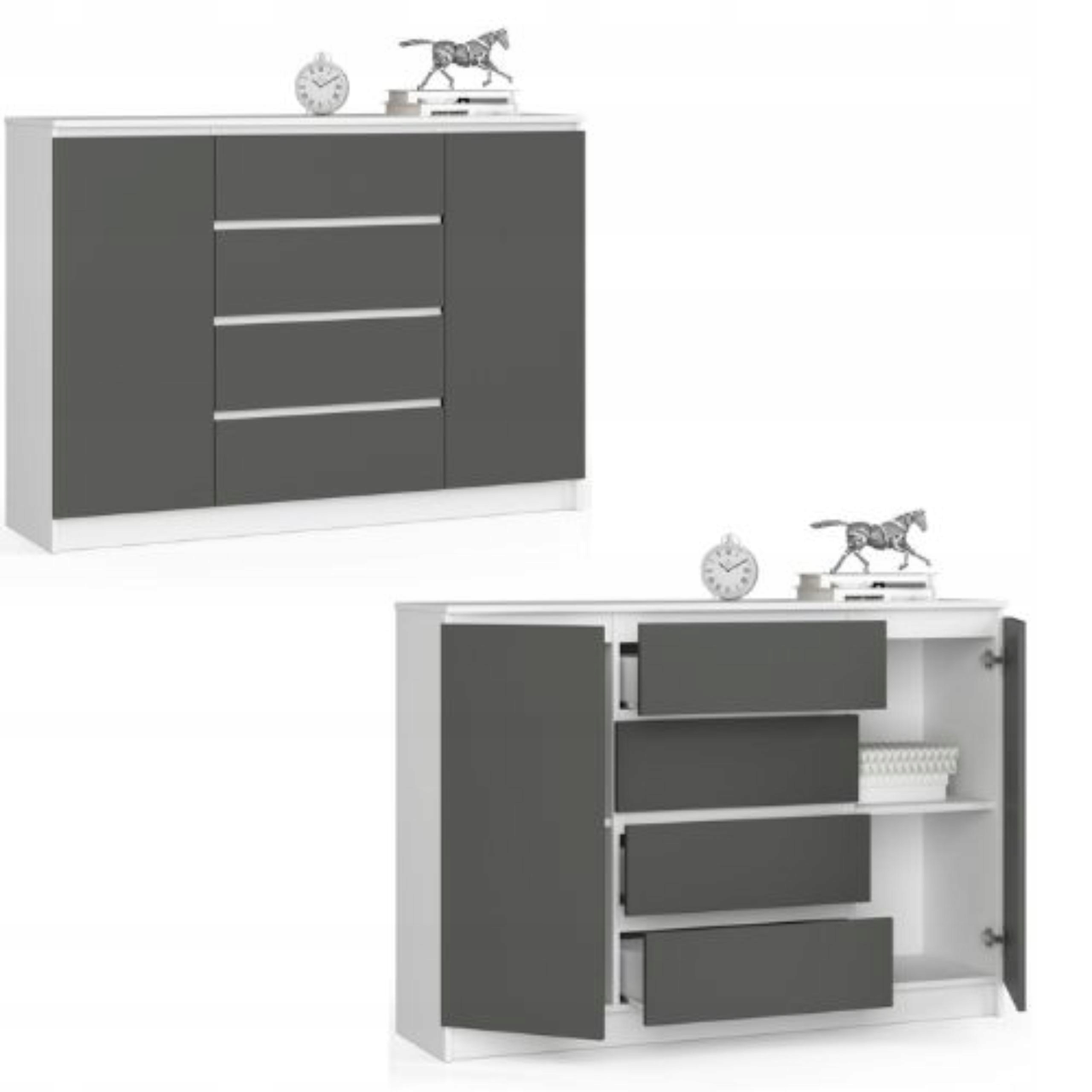 Komoda, skrinka K140 2, 4 zásuvky, biela-grafitová Akd