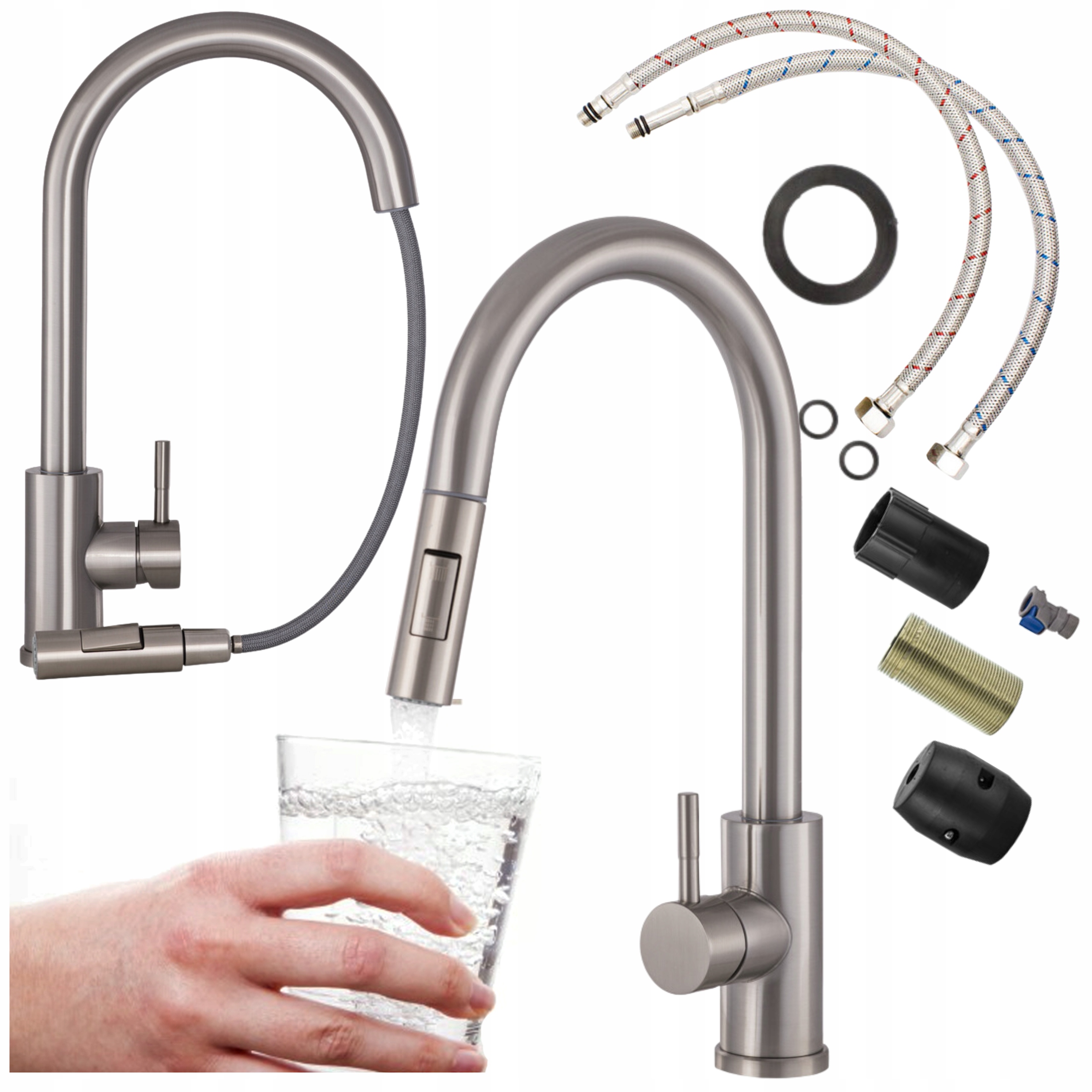 Kuchyňská baterie do dřezu s výsuvným výtokem Taru Slim Inox Kuchyňský kohout