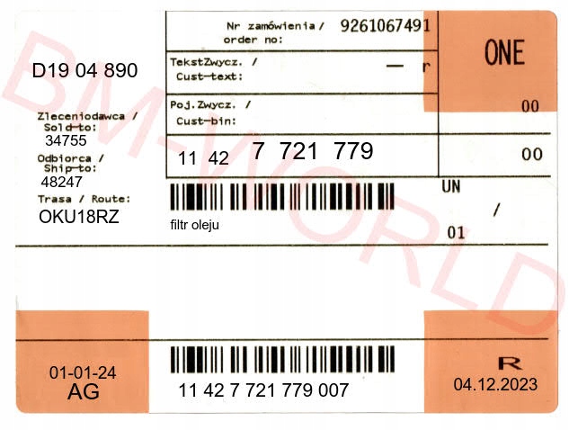 nowy oryg. filtr oleju BMW K50 R1200GS R1250GS ASO Numer katalogowy części BMW-11427721779-OE K50 R1200GS R1250GS