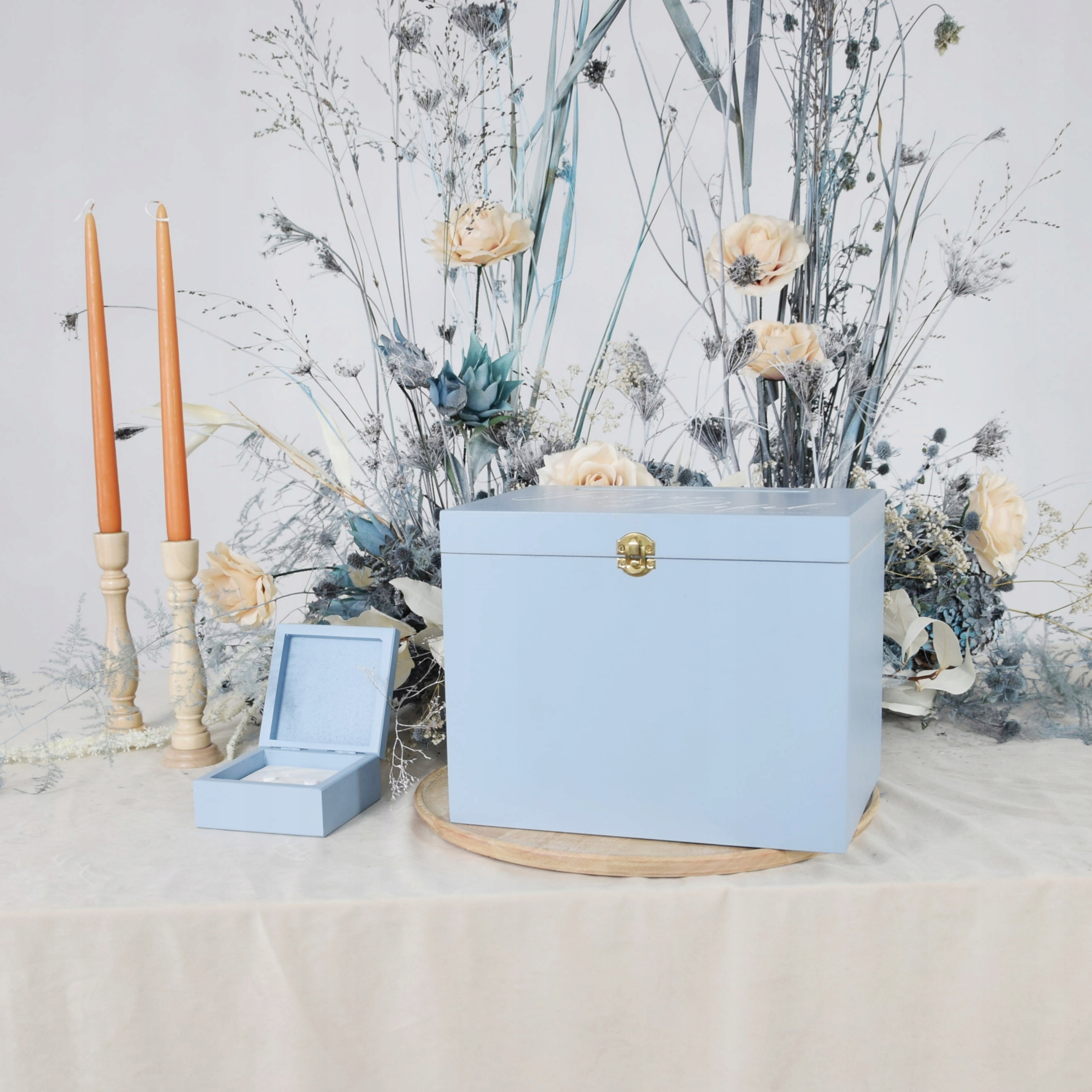 Duże Pudełko na KOPERTY + OBRĄCZKI dusty blue ślub ŚLUB Marka inny