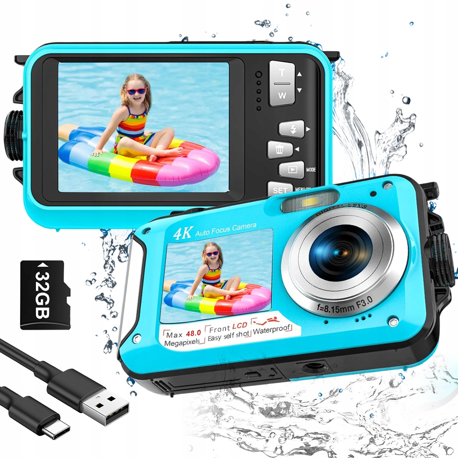 48 mp Digitální fotoaparát Podvodní kamera Voděodolný Selfie 2,7K