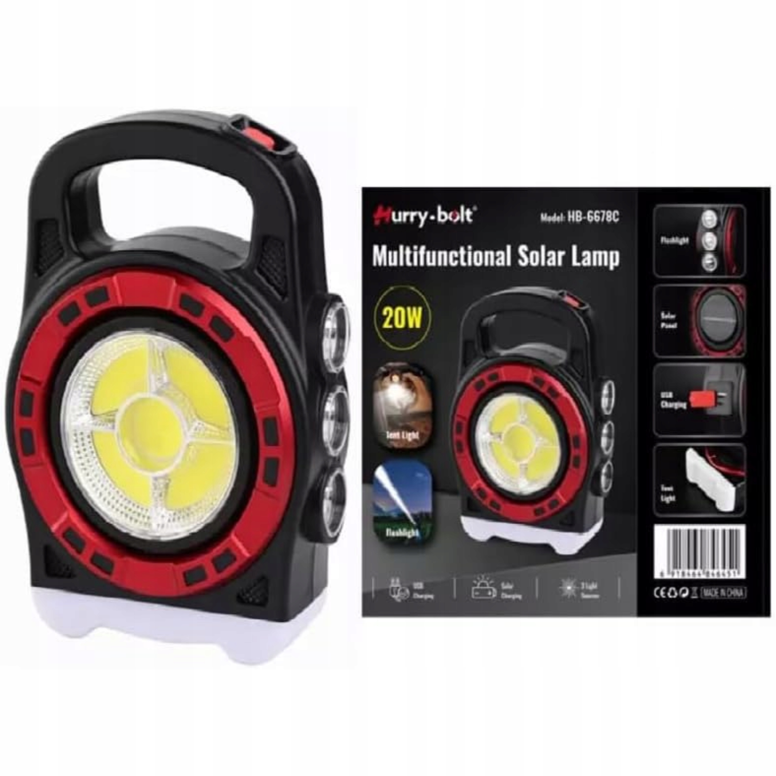 Lampa Solarna Led 20W Latarka Szperacz Powerbank Usb Awaryjna Camping