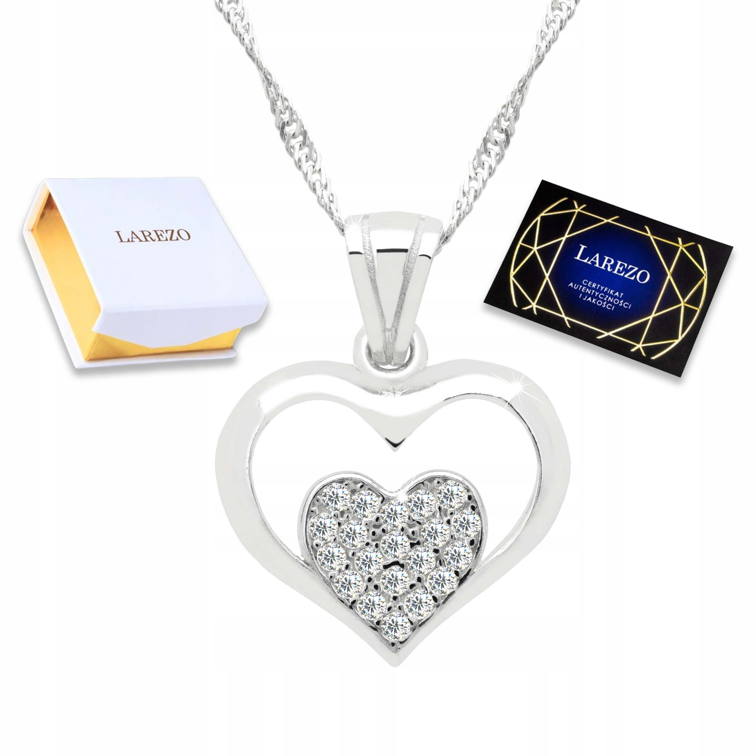 Stříbrný náhrdelník 925 Srdce Láska Zirkony Srdíčko Zirkon