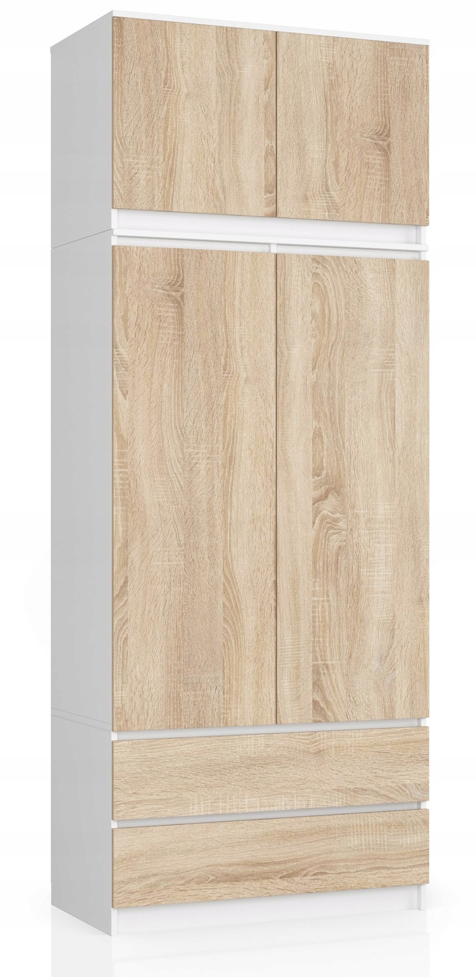 Skříň s nástavcem, 2 dveře, 2 zásuvky barva dub sonoma a bílá, šířka 90 cm
