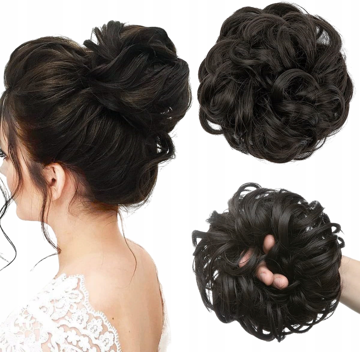 Umělé syntetické vlasy Připínací Drdol Kulík vlnitý černý hnědý