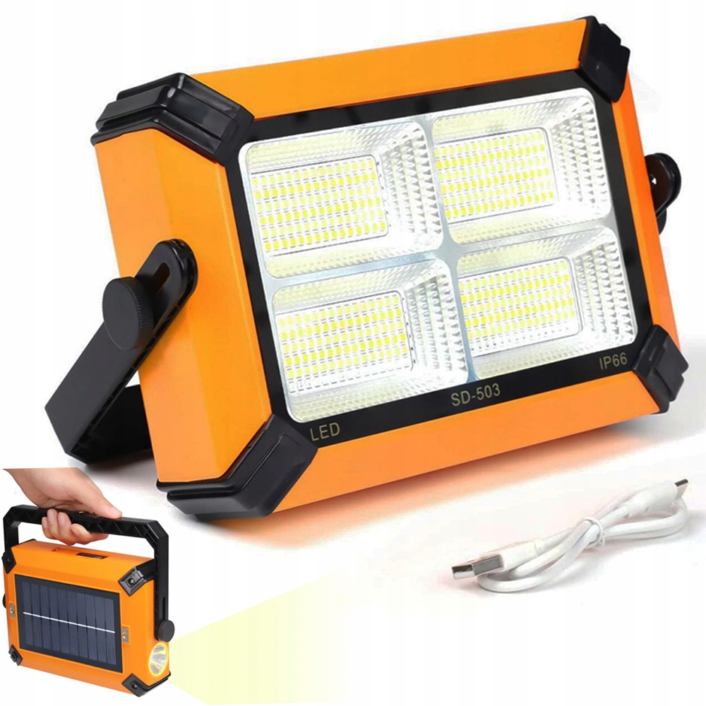 Halogen Solarny Przenośny Roboczy Budowlany Lampa Usb PowerBank 150W