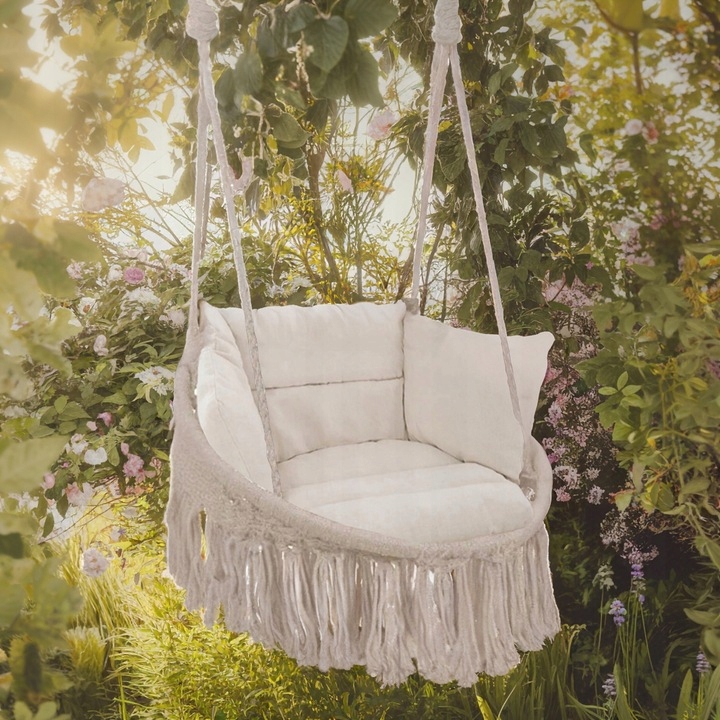 HUŚTAWKA BOCIANIE GNIAZDO Z PODUSZKĄ XXL ZESTAW OGRODOWY BEŻOWY BOHO 120CM Kod producenta GNIAZDO FOTEL Plecione ręcznie 734