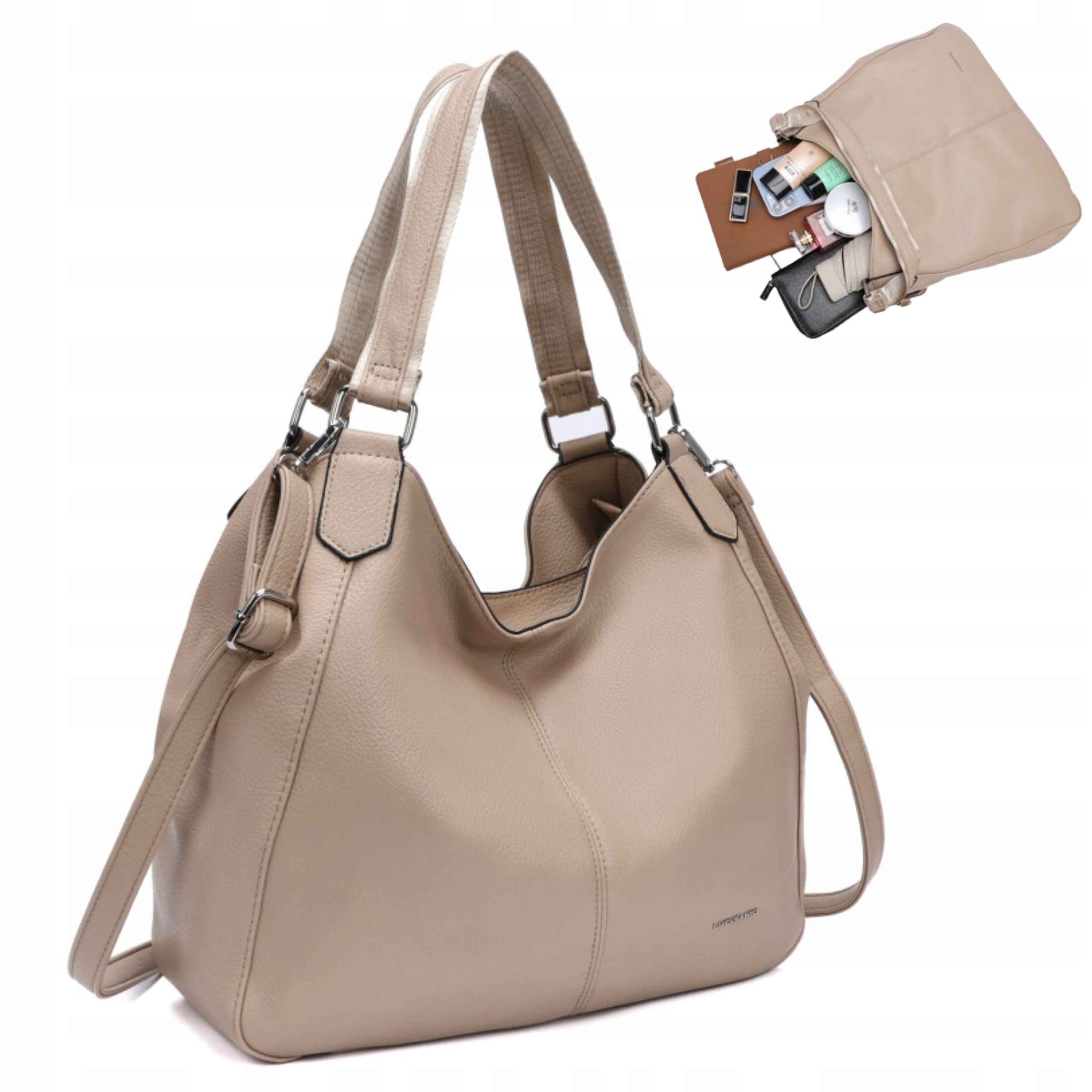 Dámská béžová kabelka Elegantní Módní kabelka přes rameno Prostorná na ruku Na zip