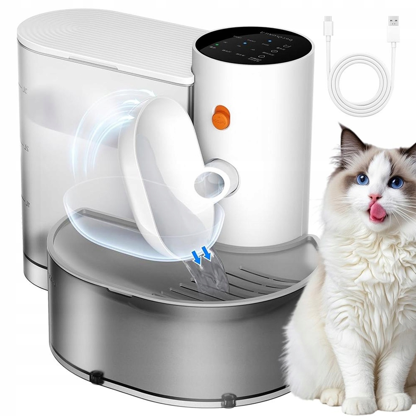 Levně Bezdrátová Fontána Na Vodu Pro Kočky 3L Tichá 23DB Automatické Plnění