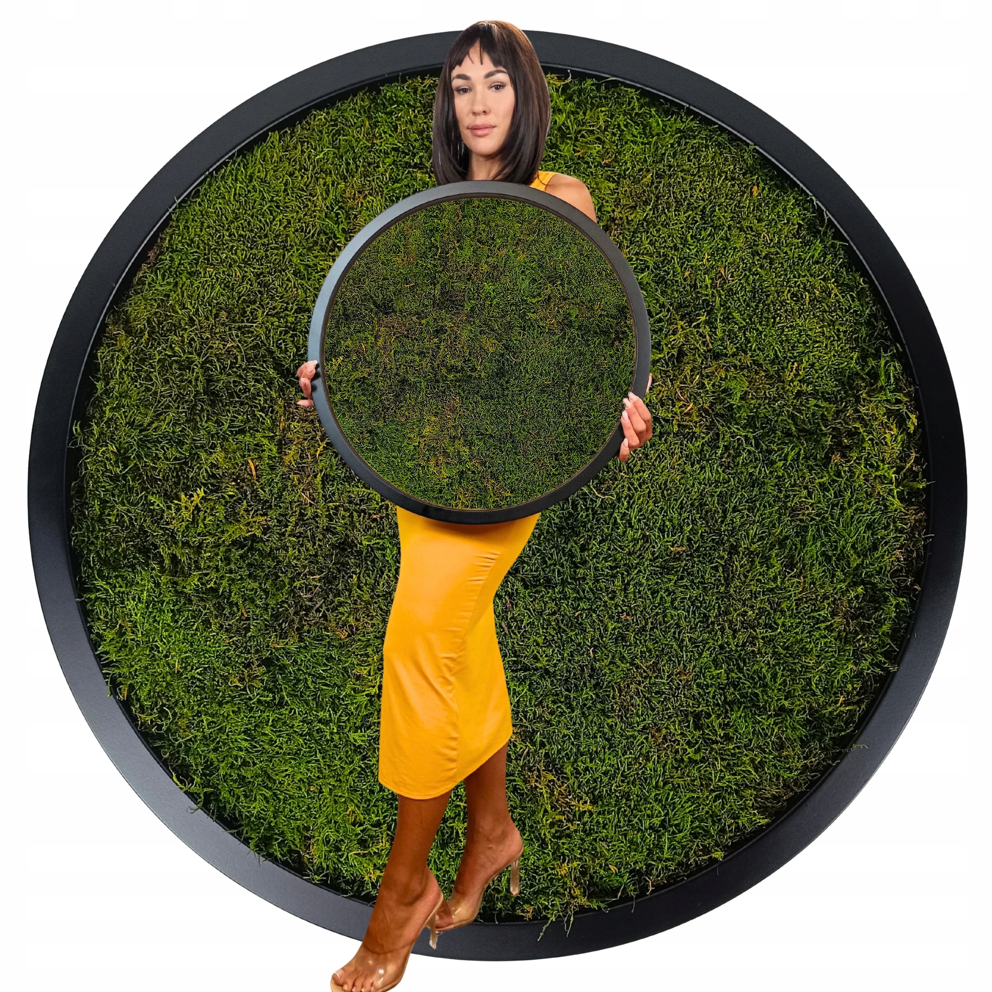 Obraz Mech Plochý dřevěný Kulatý Černý rám Živý stabilizovaný 60 cm